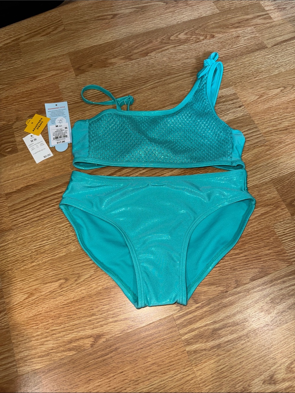 Cat & Jack Teal Shimmer Girls Two-Piece Bikini Set